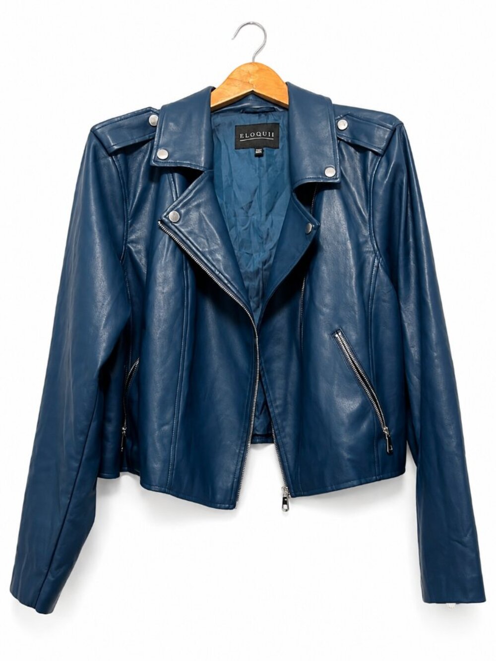 ELOQUII Rich Blue/Teal Faux Leather Moto Jacket Plus Size 22/24 Biker